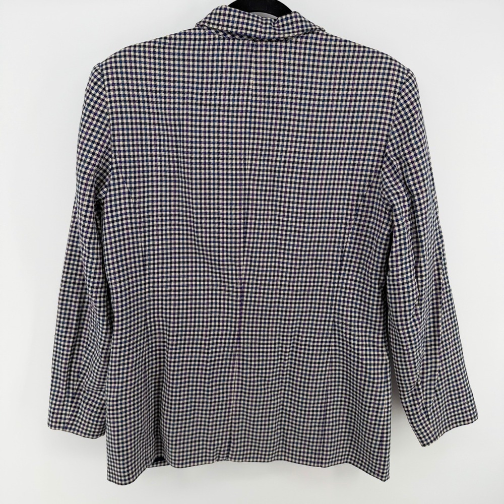 Pendleton Blazer Womens 10 USA Wool Mini Check Navy Cream Plaid Lined Jacket - Picture 4 of 8